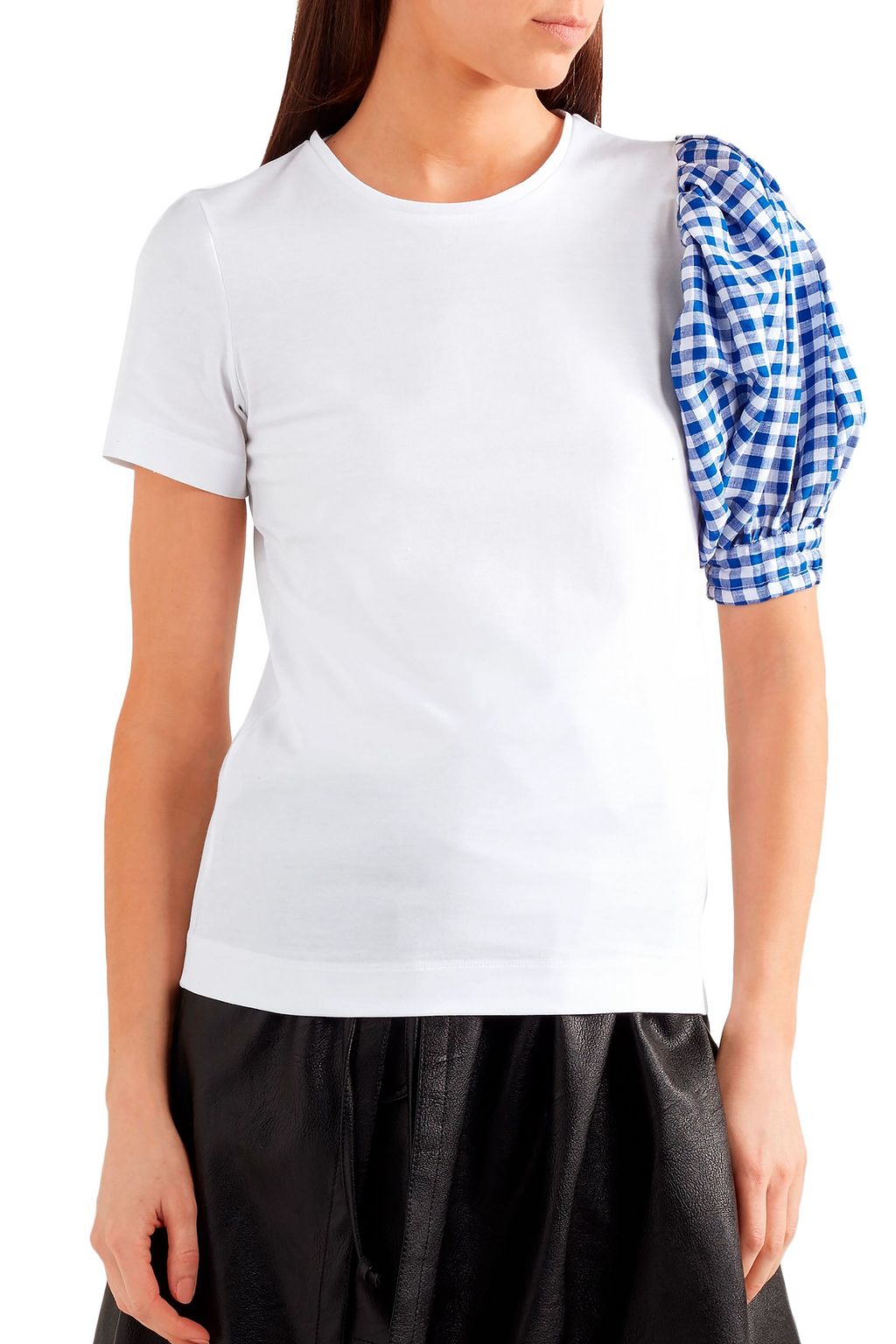 FACETASM Gingham linen-paneled cotton-jersey T-shirt
