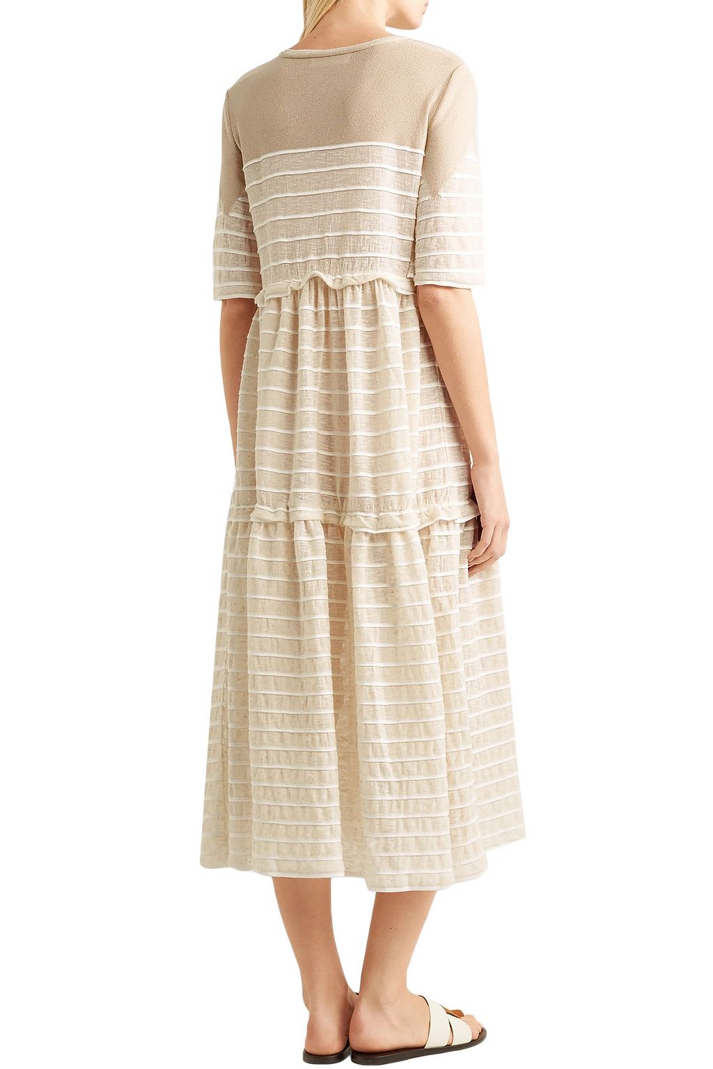 SONIA RYKIEL Metallic-paneled striped crinkled-jersey midi dress
