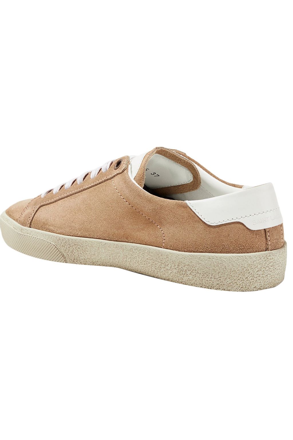 SAINT LAURENT Court Classic leather-trimmed embroidered suede sneakers