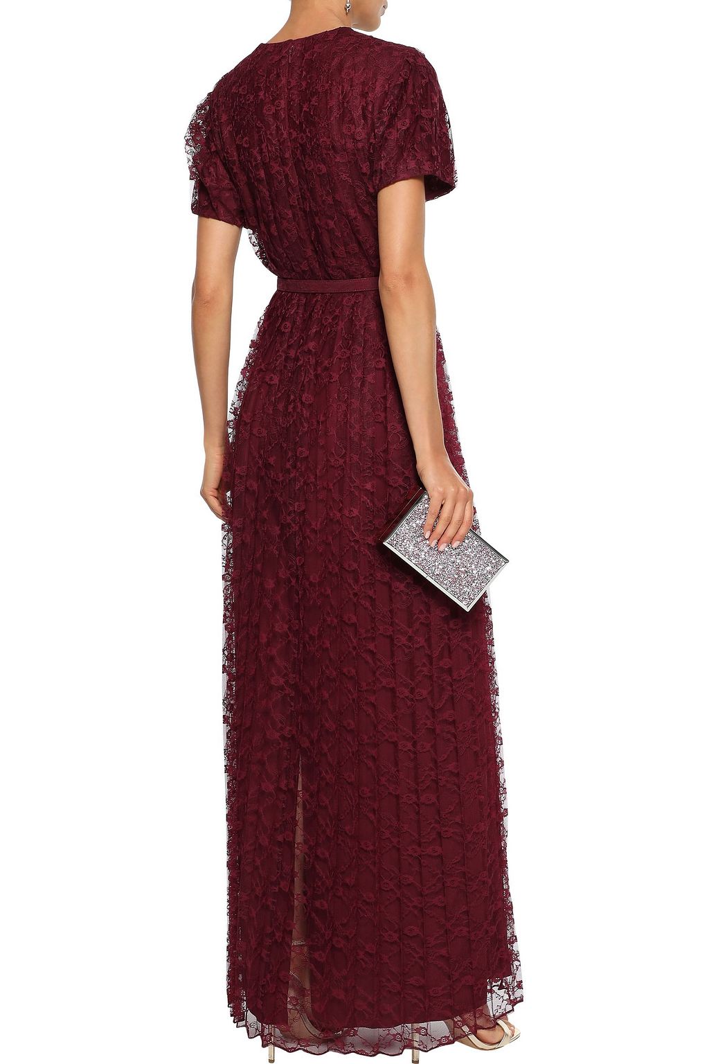 MIKAEL AGHAL Belted pleated lace gown