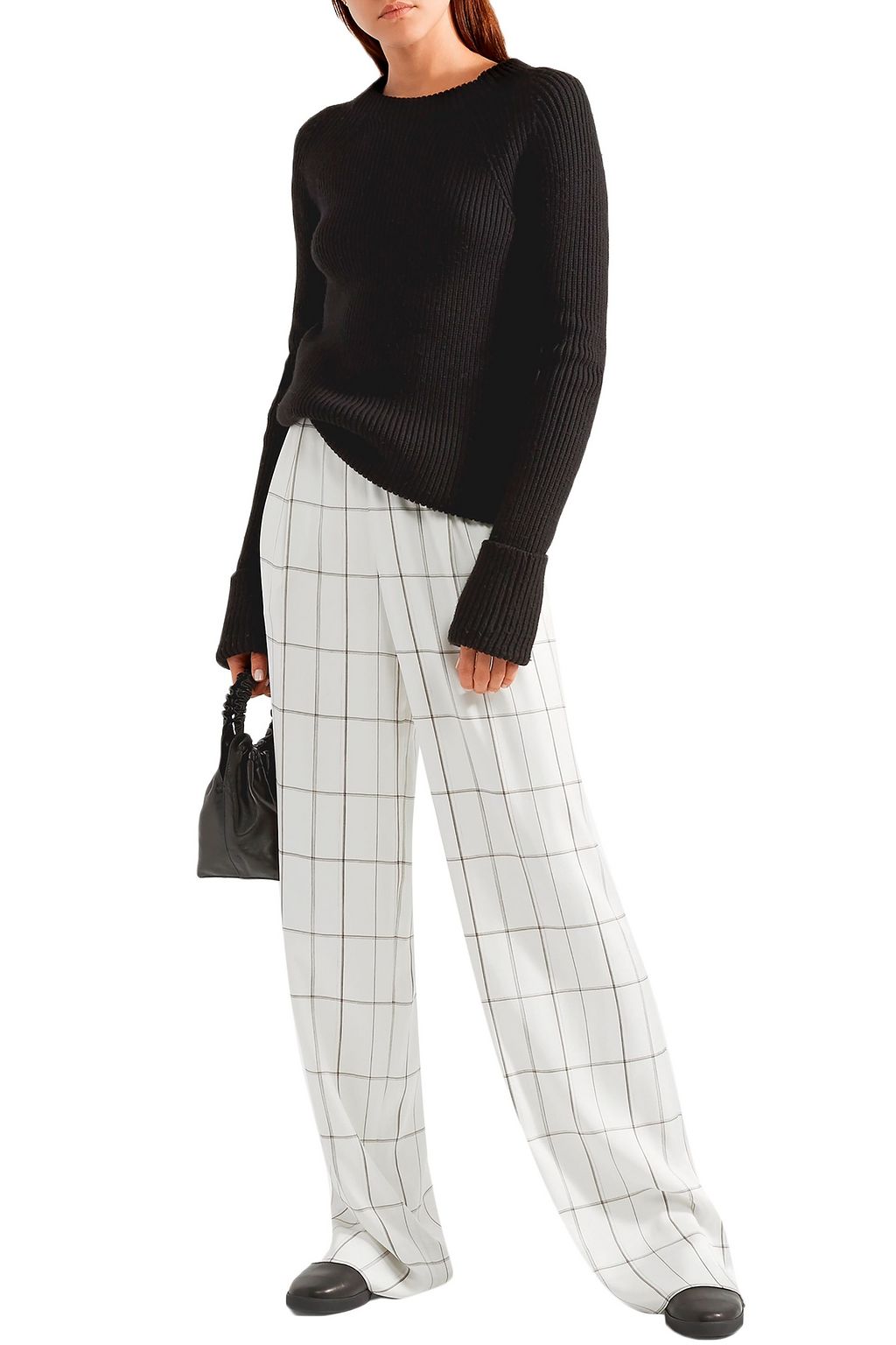 THE ROW Checked silk-twill wide-leg pants