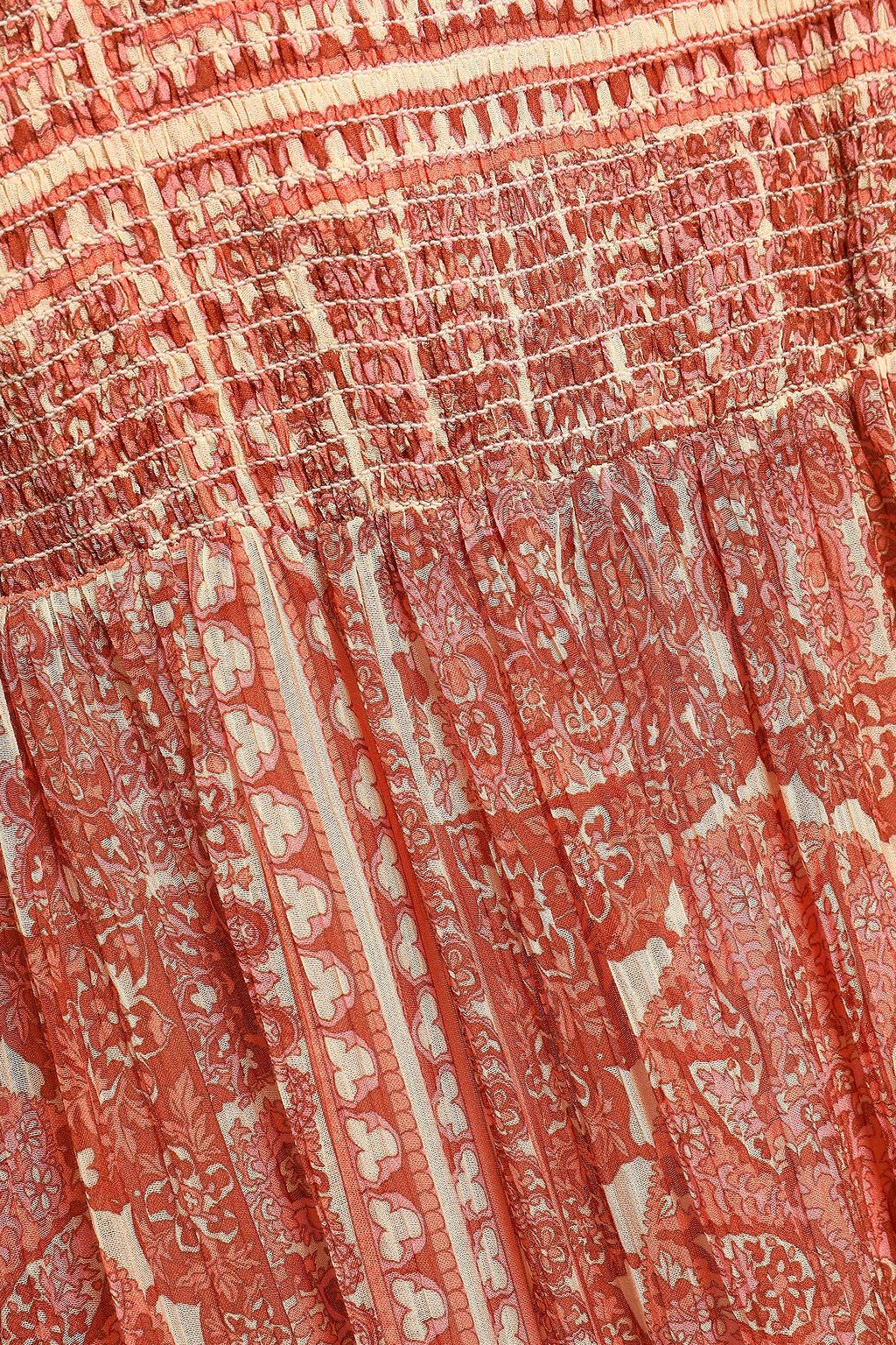 ZIMMERMANN シャーリング入り プリントコットン&シルク混 マキシワンピース