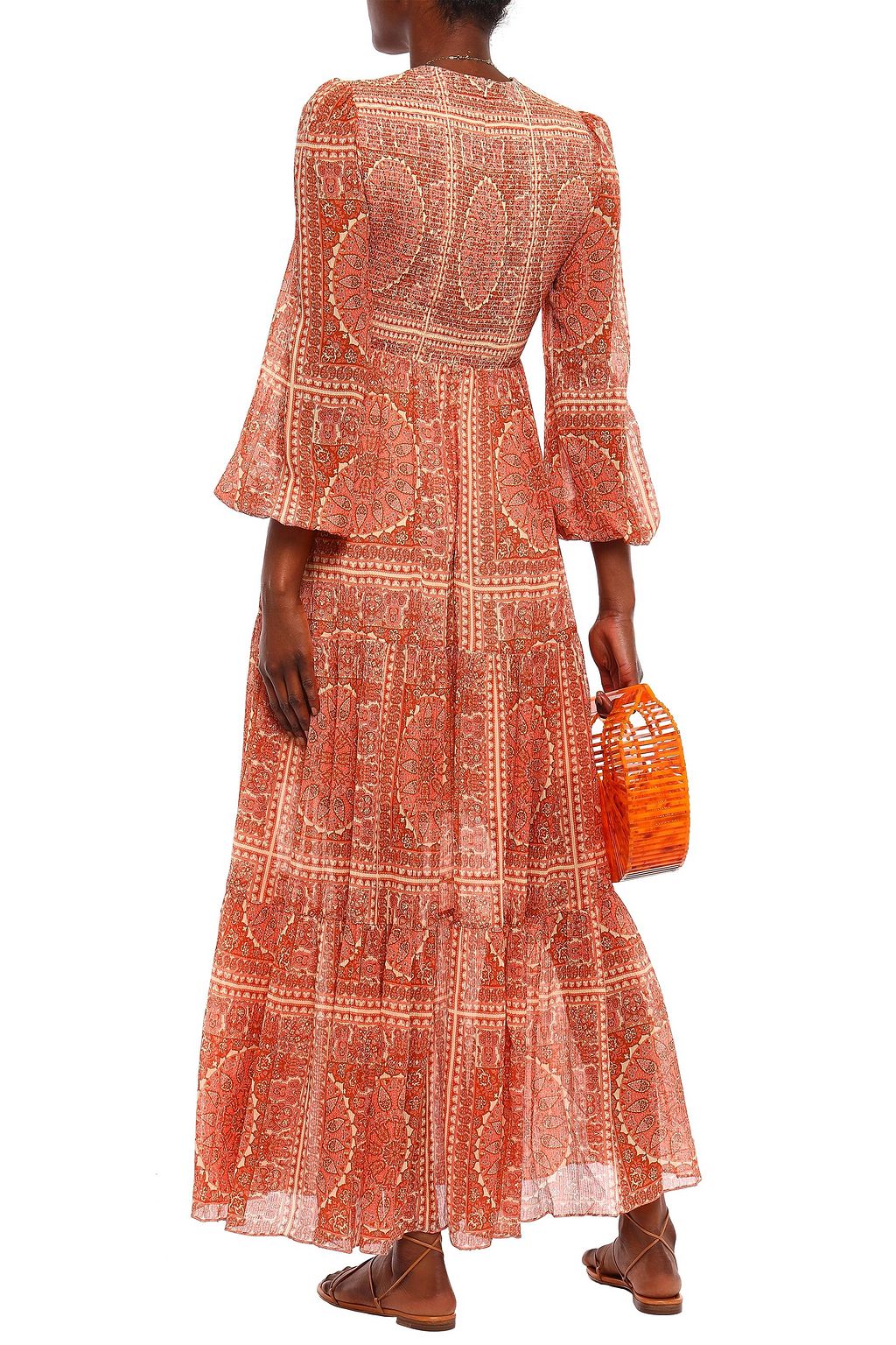 ZIMMERMANN シャーリング入り プリントコットン&シルク混 マキシワンピース