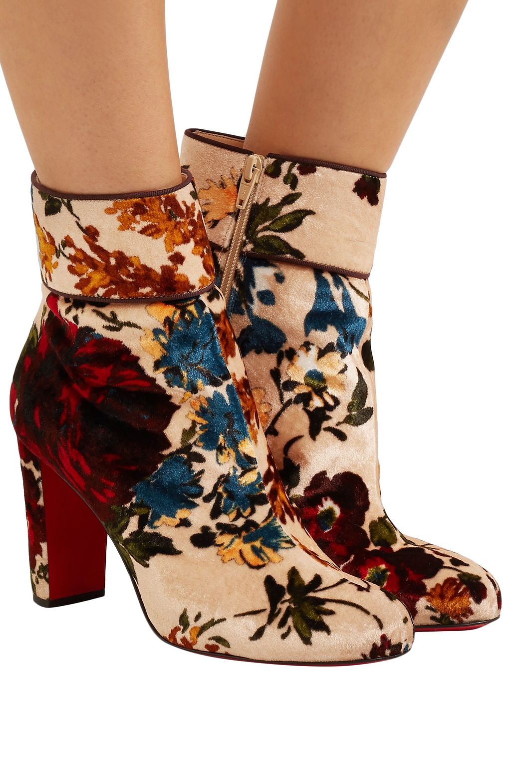 CHRISTIAN LOUBOUTIN Moulamax 85 floral-print velvet ankle boots