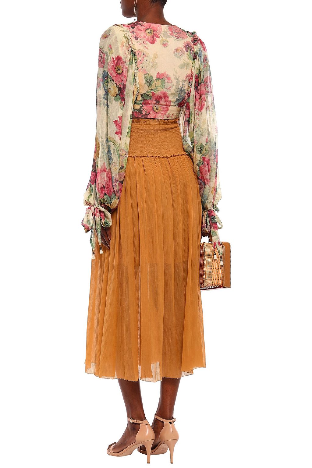 ZIMMERMANN Crinkled cotton and silk-blend midi skirt