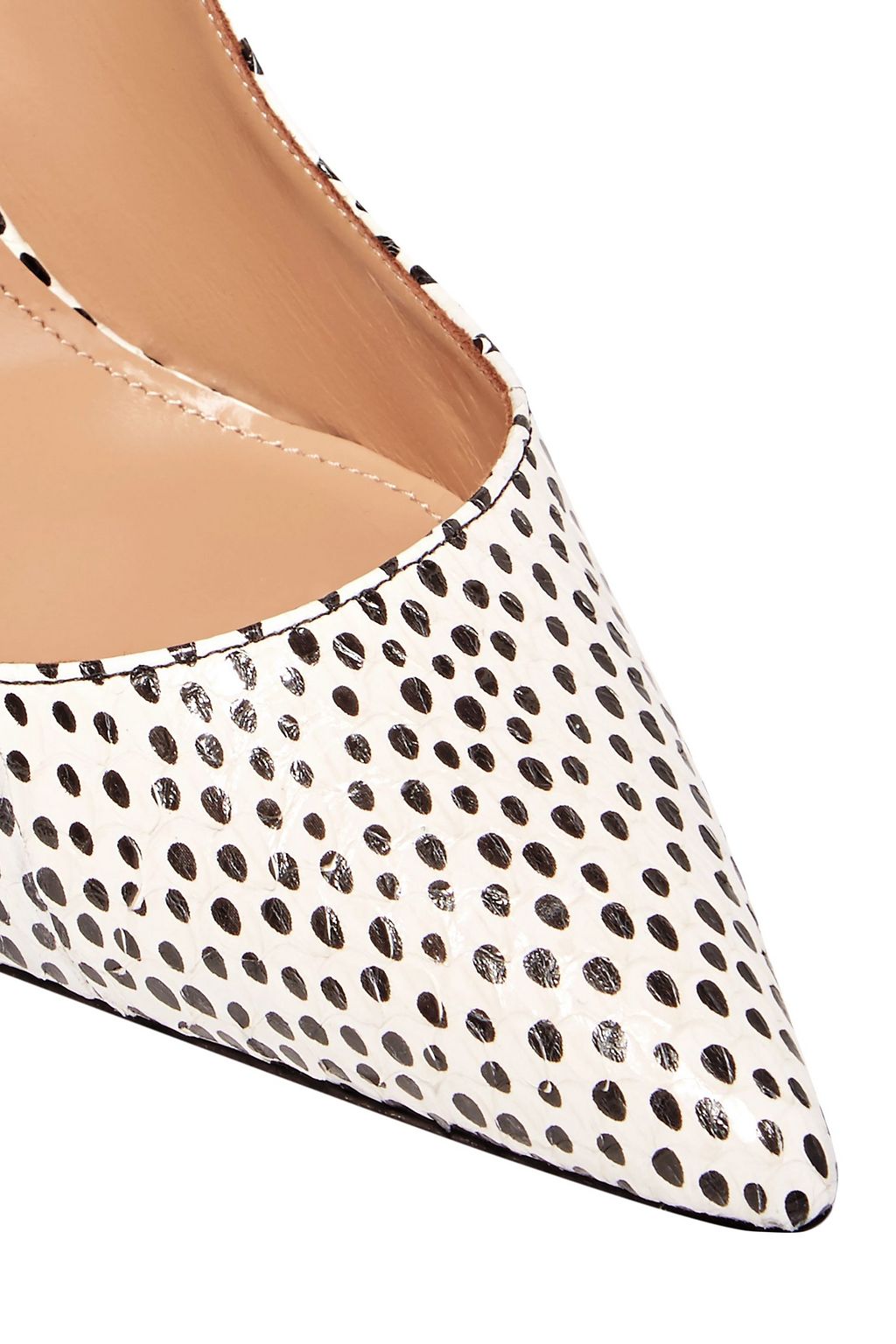AQUAZZURA Forever Marilyn cutout tasseled printed watersnake pumps