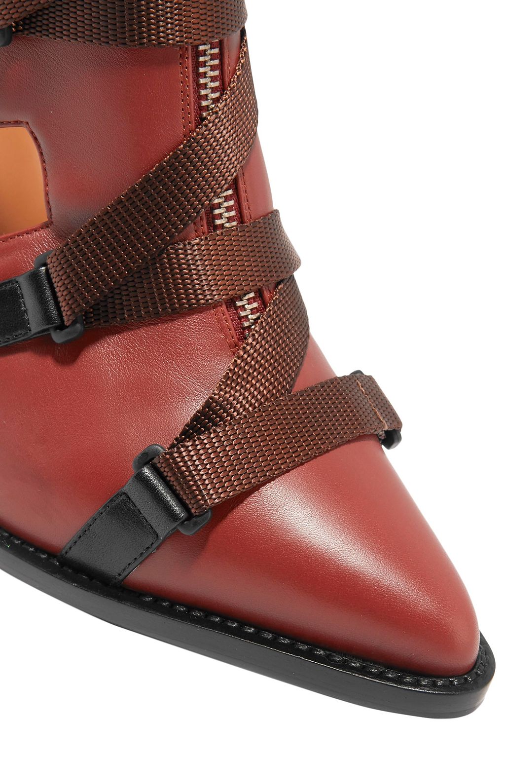 CHLOÉ Tracy cutout rubber and canvas-trimmed leather ankle boots