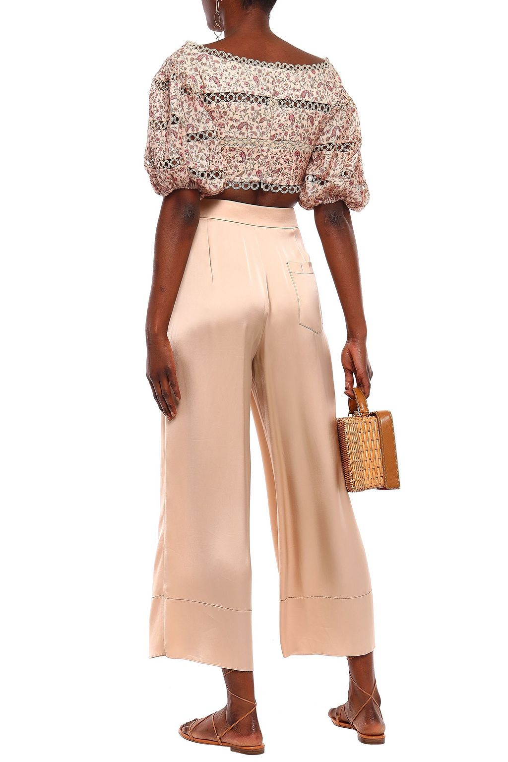 ZIMMERMANN Cropped crochet-trimmed floral-print linen top