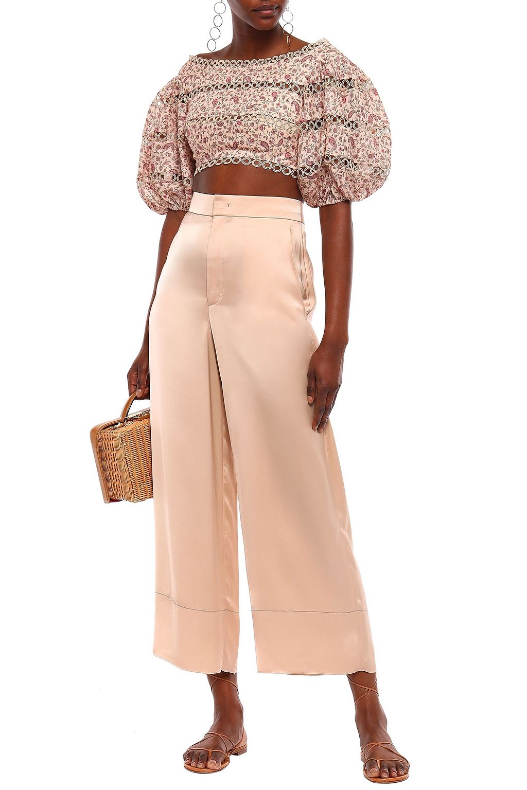 ZIMMERMANN Cropped crochet-trimmed floral-print linen top