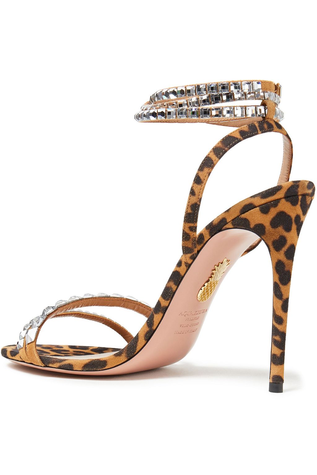 AQUAZZURA So Vera 105 crystal-embellished leopard-print suede sandals