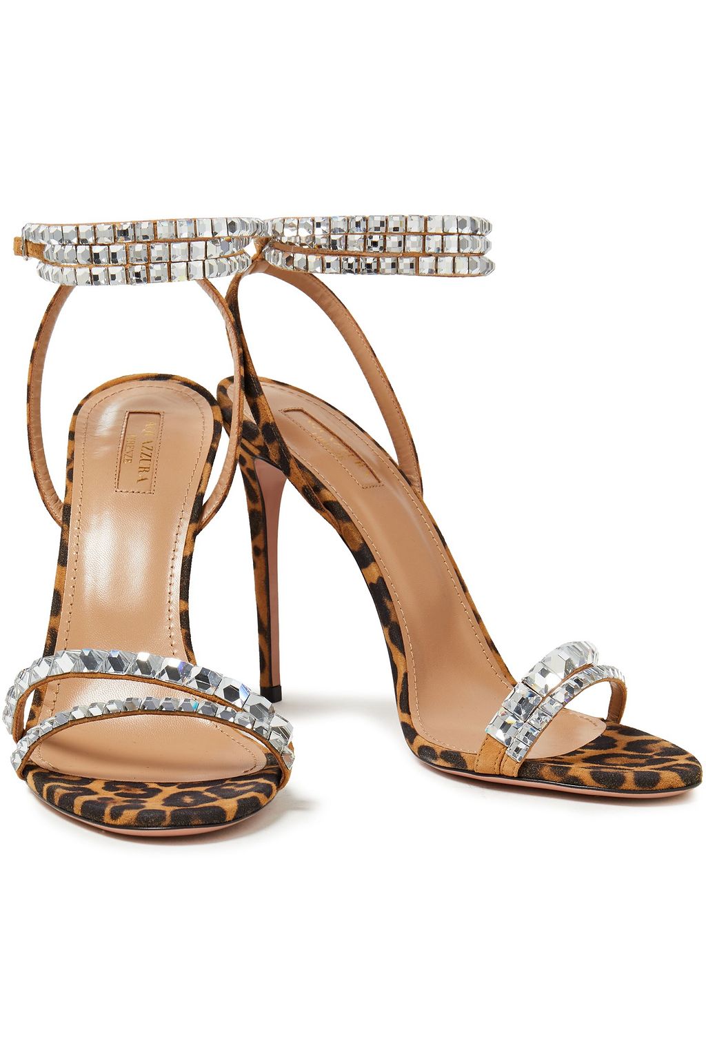 AQUAZZURA So Vera 105 crystal-embellished leopard-print suede sandals