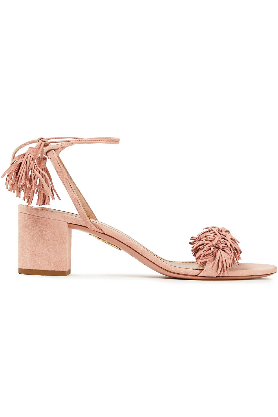 Aquazzura Woman Fringe-trimmed Suede Sandals Blush Size 39.5