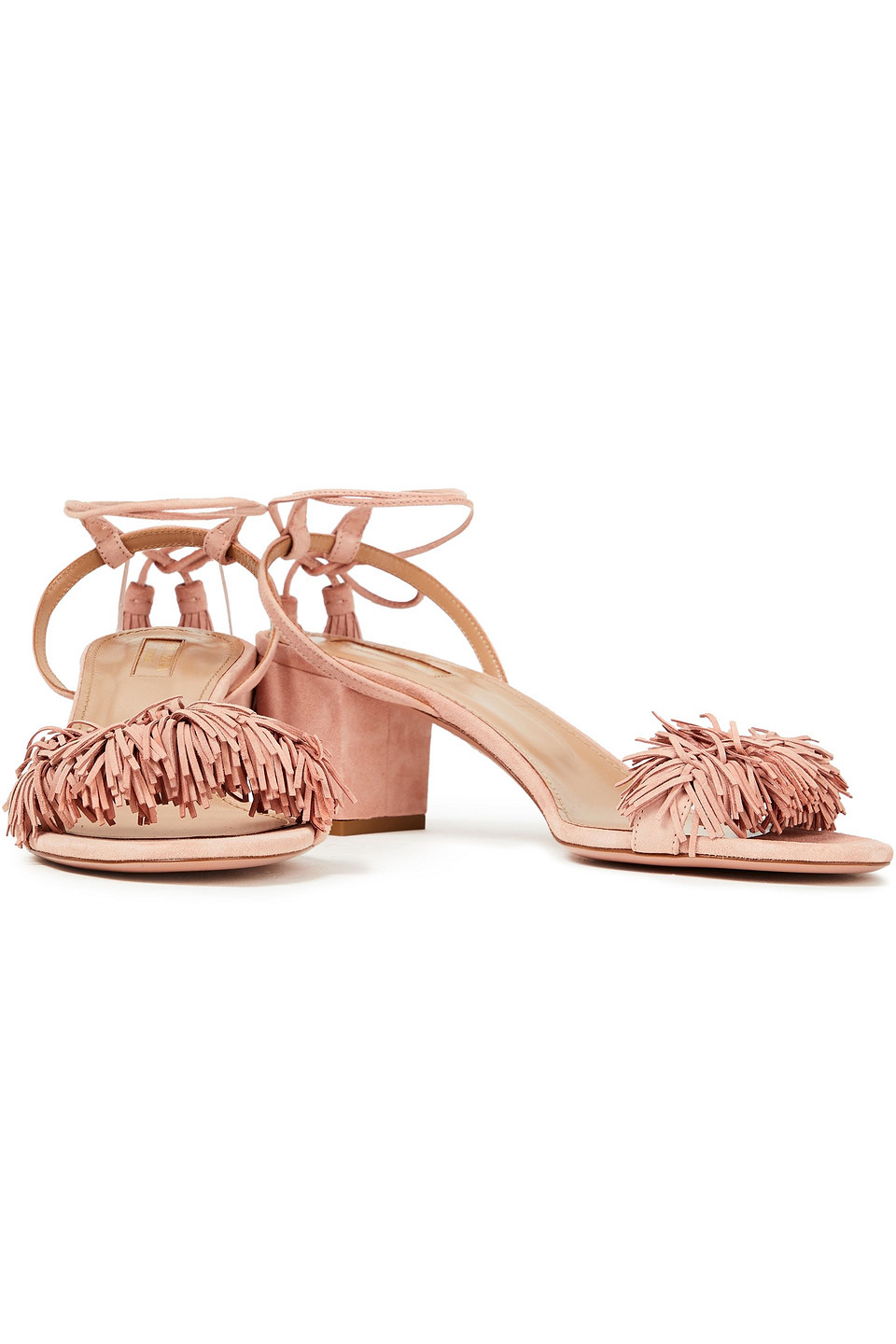Click to view more detailed imagery on our partner's website Aquazzura Wild Thing Fringed Suede Sandals In Blush