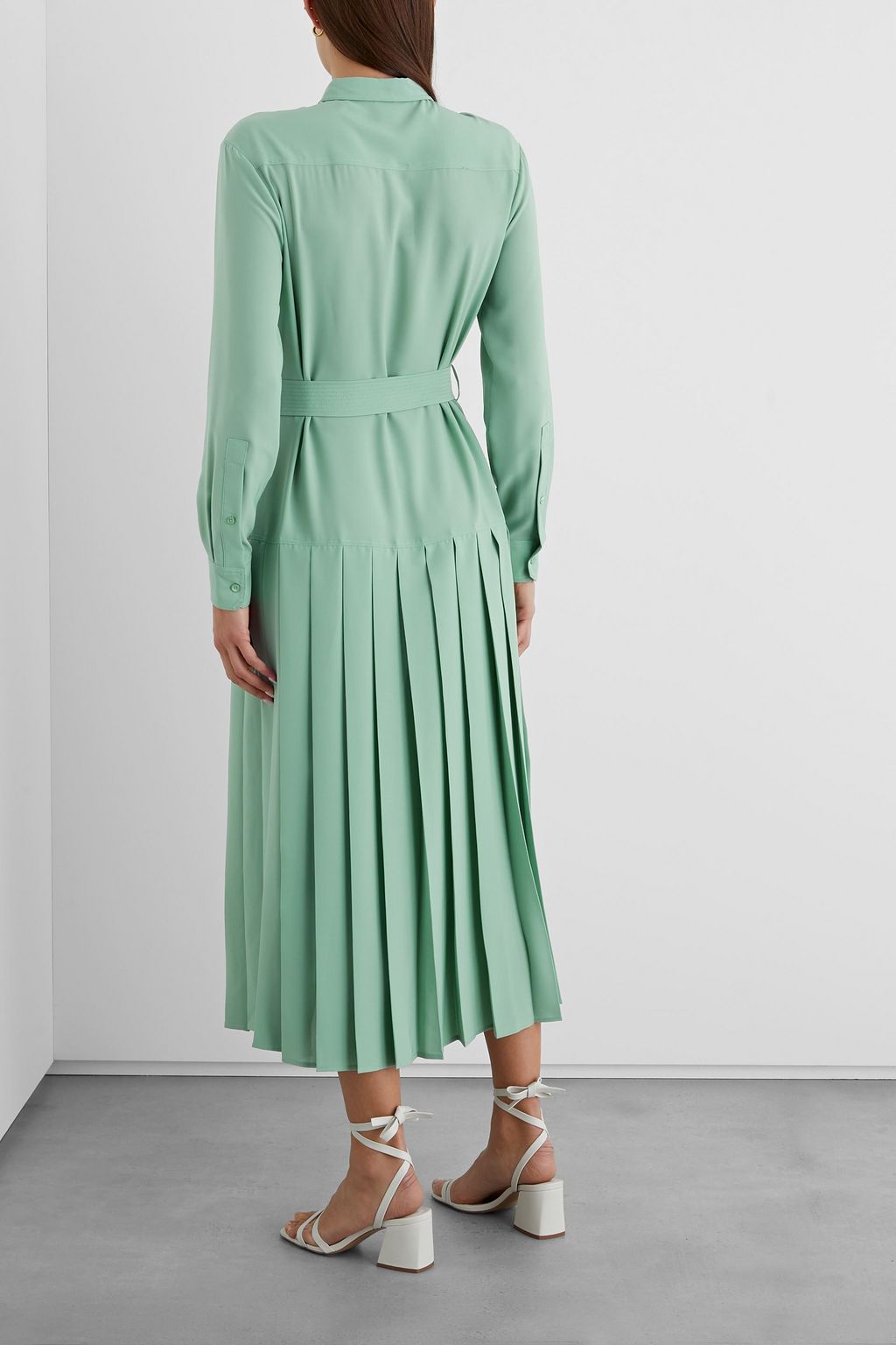 IRIS & INK Brittany belted pleated crepe midi dress