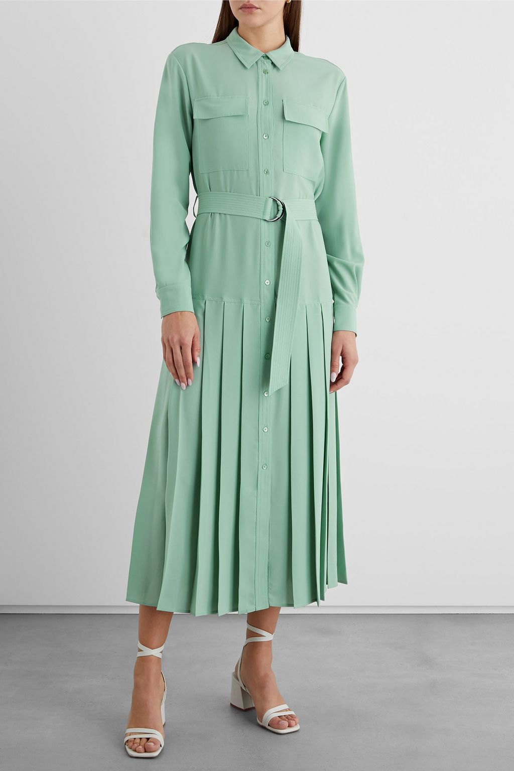 IRIS & INK Brittany belted pleated crepe midi dress