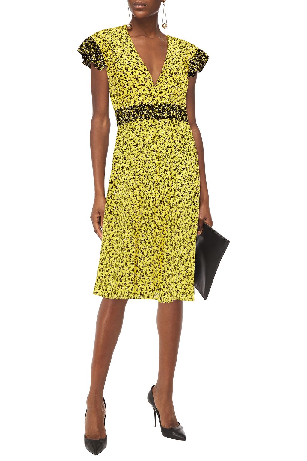PHILOSOPHY DI LORENZO SERAFINI Ruffle-trimmed floral-print silk crepe de chine midi dress