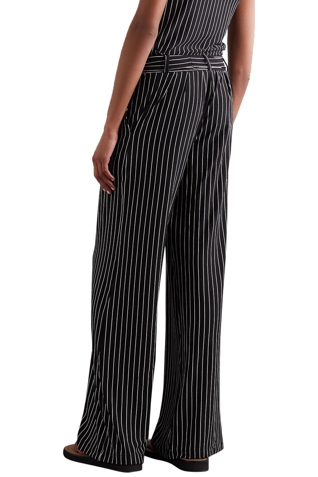 LESET Gathered pinstriped jersey wide-leg pants