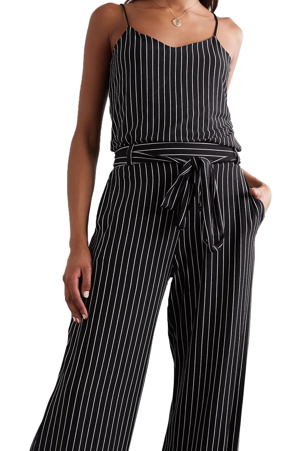 LESET Gathered pinstriped jersey wide-leg pants
