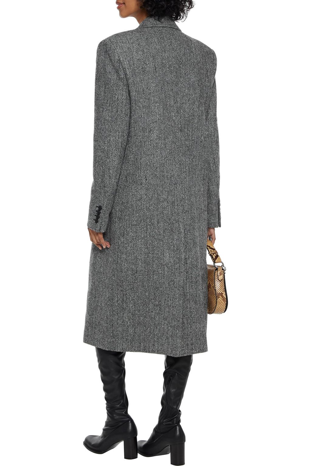 SAINT LAURENT Double-breasted herringbone wool coat