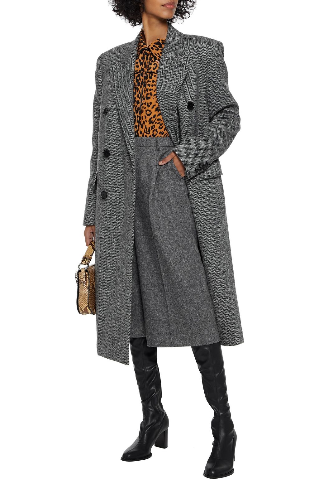 SAINT LAURENT Double-breasted herringbone wool coat