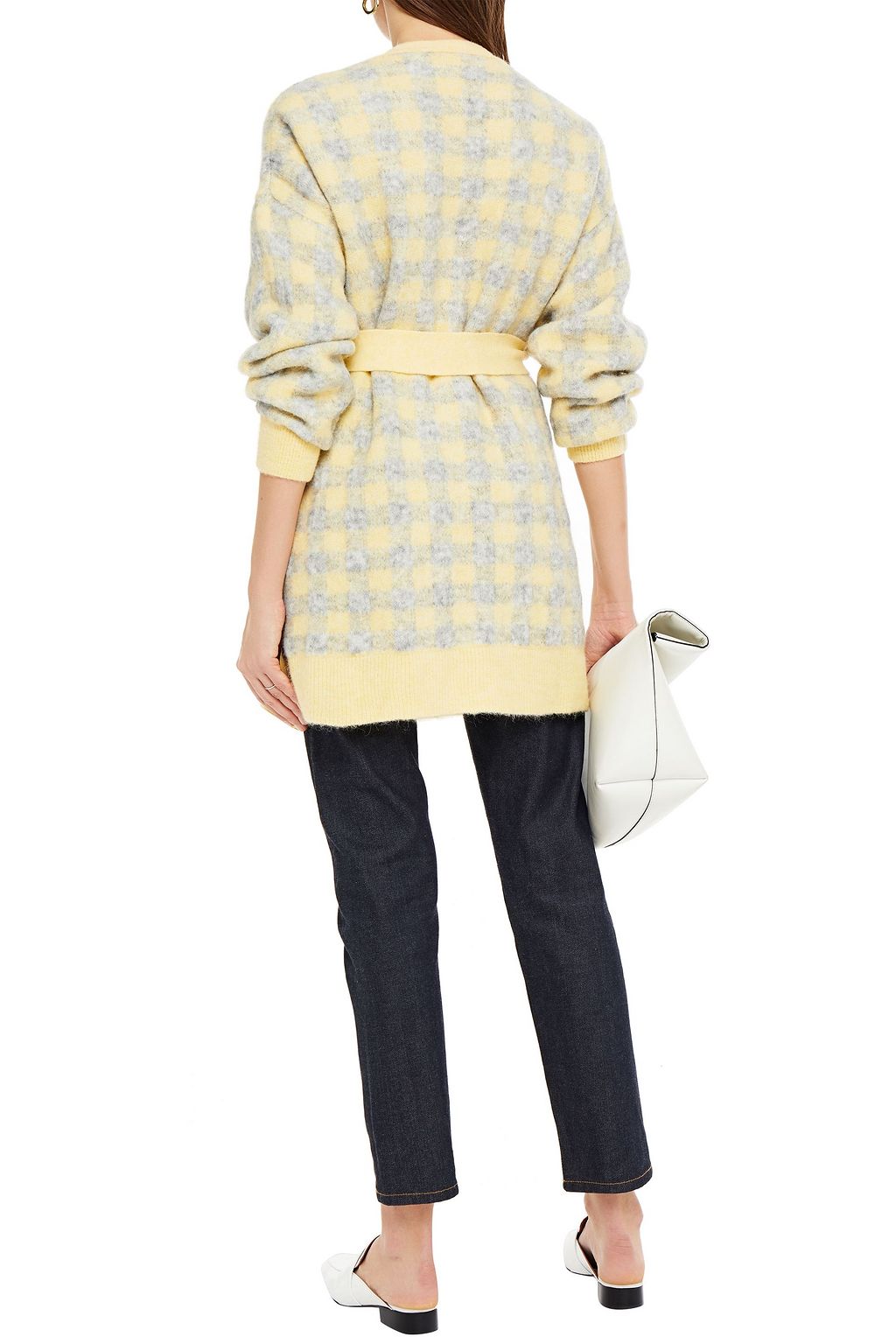 AMERICAN VINTAGE Wikazay belted gingham brushed jacquard-knit cardigan