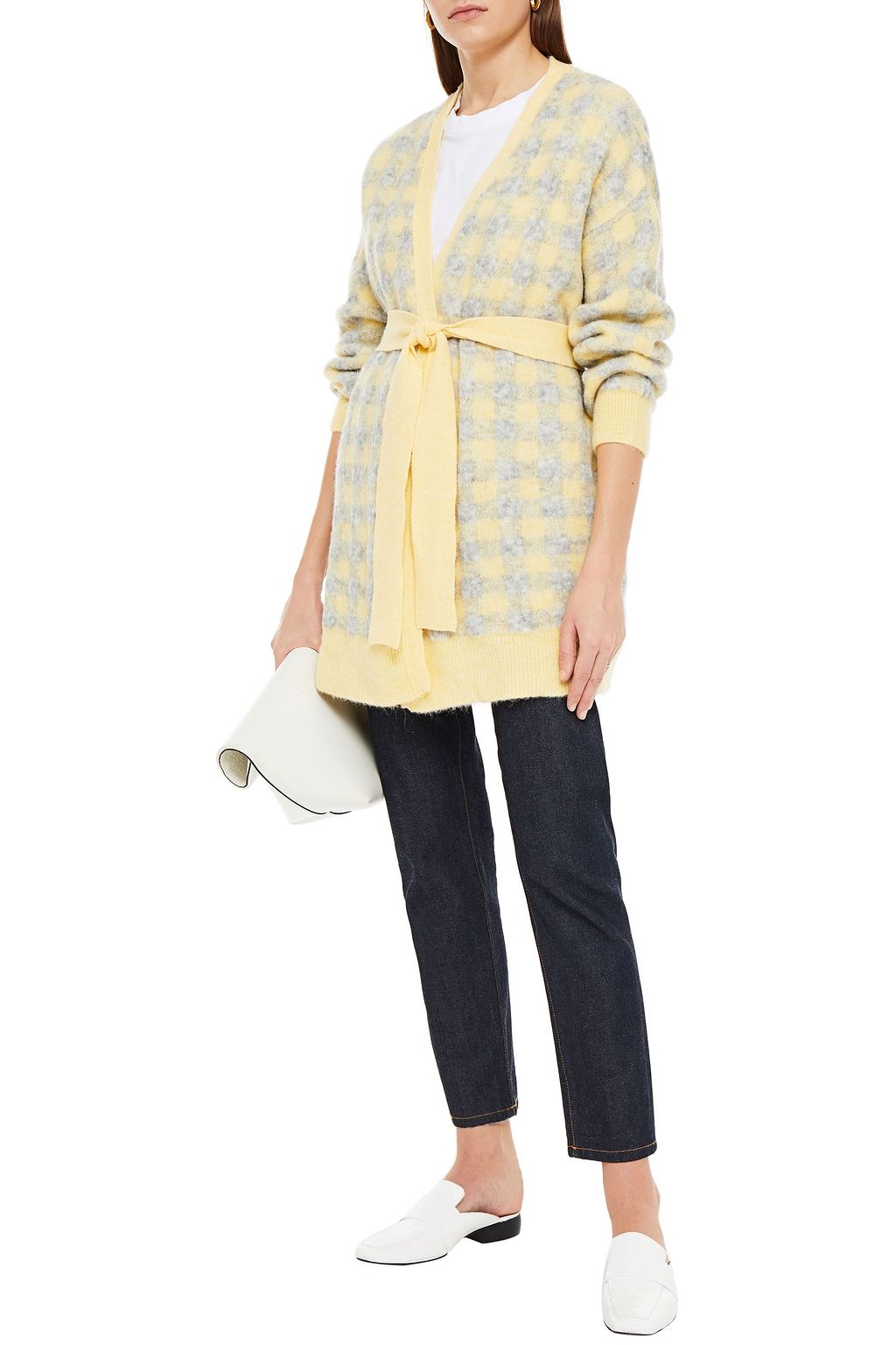 AMERICAN VINTAGE Wikazay belted gingham brushed jacquard-knit cardigan