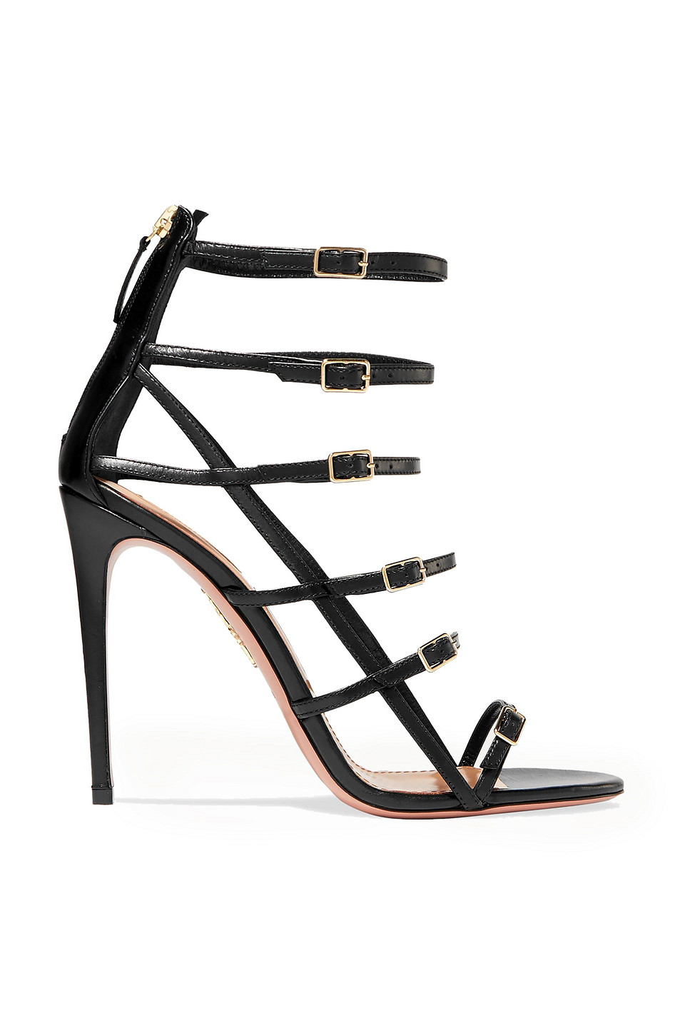 Aquazzura Woman Super Model 105 Buckled Caged Leather Sandals Black Size 36.5