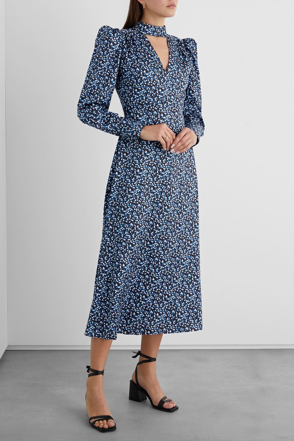 IRIS & INK Agatha cutout printed satin-twill midi dress