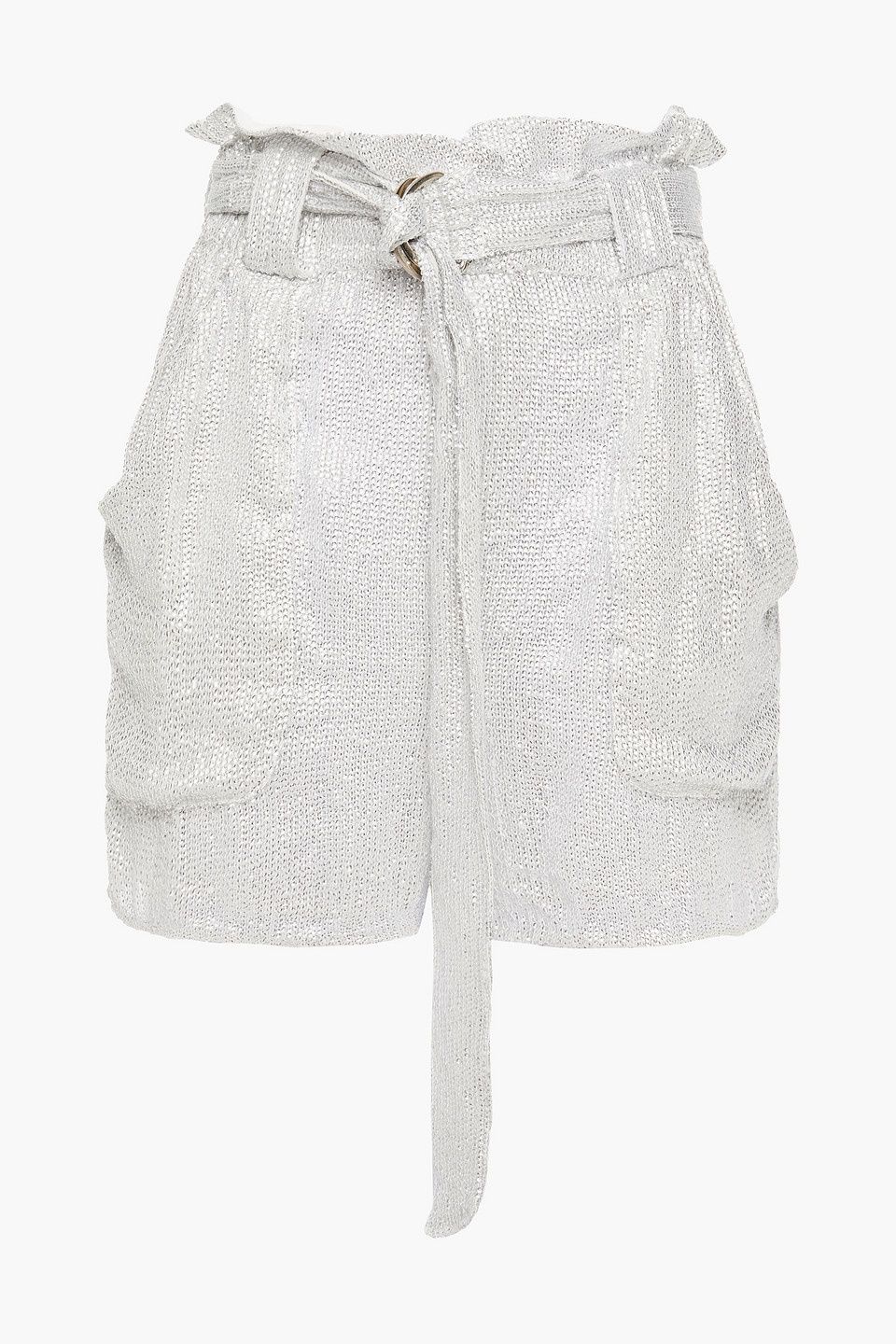 Iro Woman Inaro Belted Sequined Georgette Shorts Silver Size 34