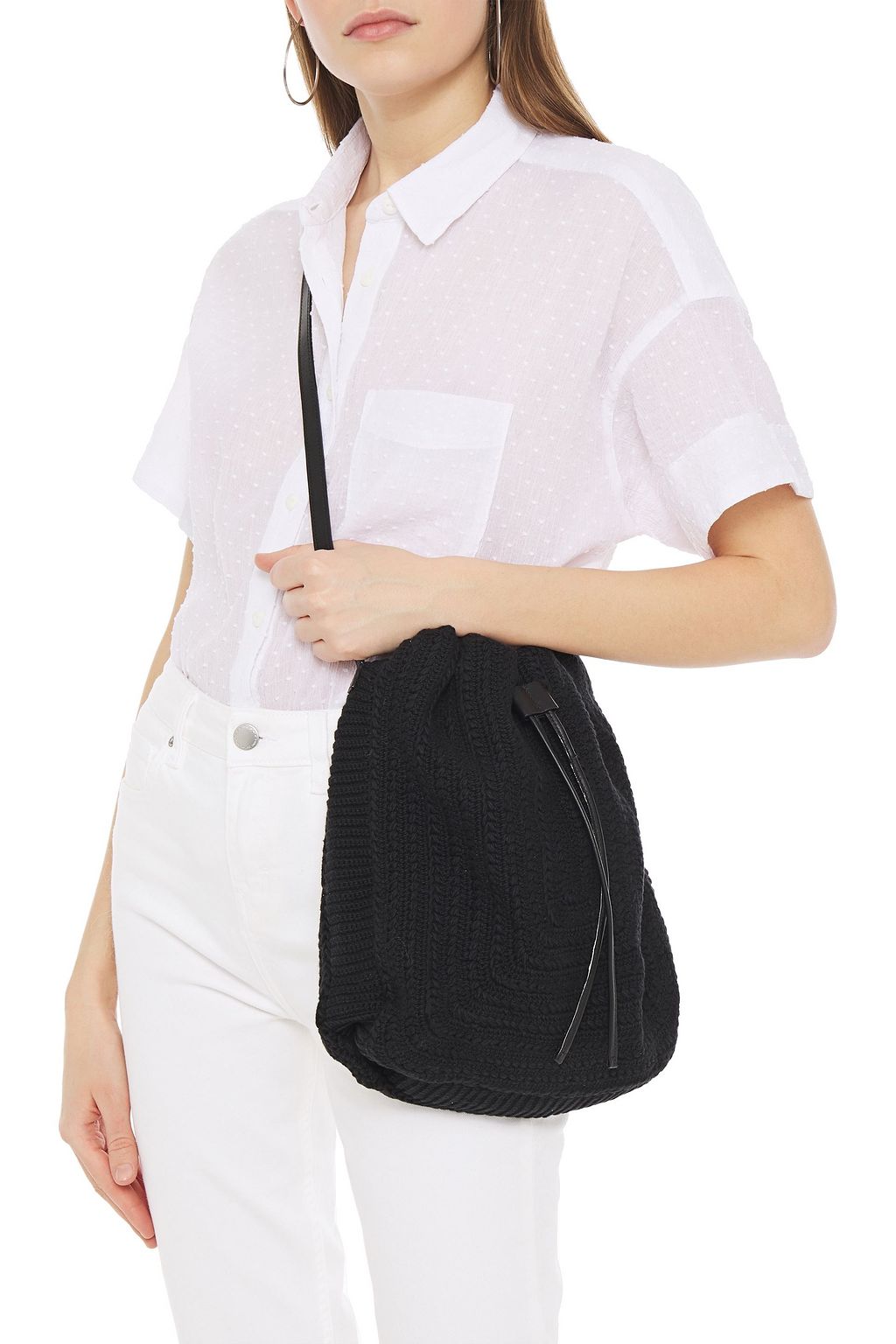 IRO Sterlo leather-trimmed crocheted cotton bucket bag