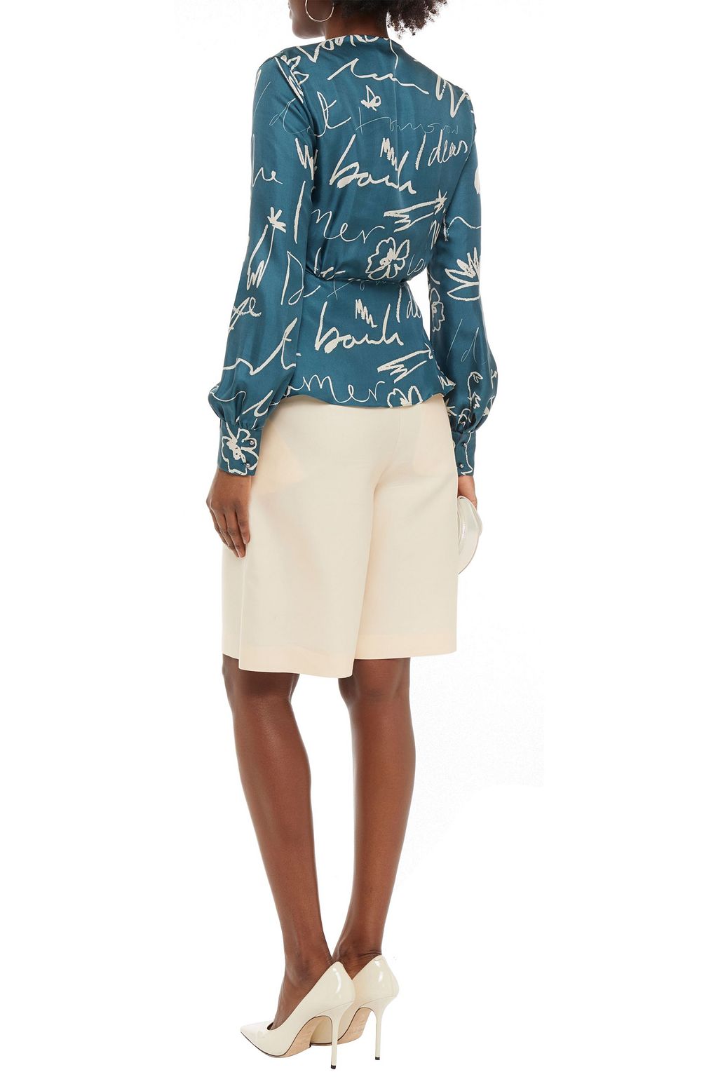 PAUL SMITH Printed silk-twill peplum wrap blouse