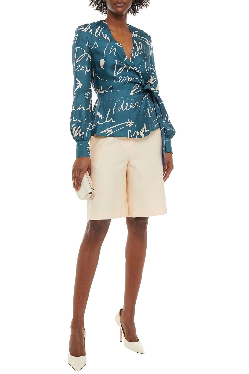 PAUL SMITH Printed silk-twill peplum wrap blouse