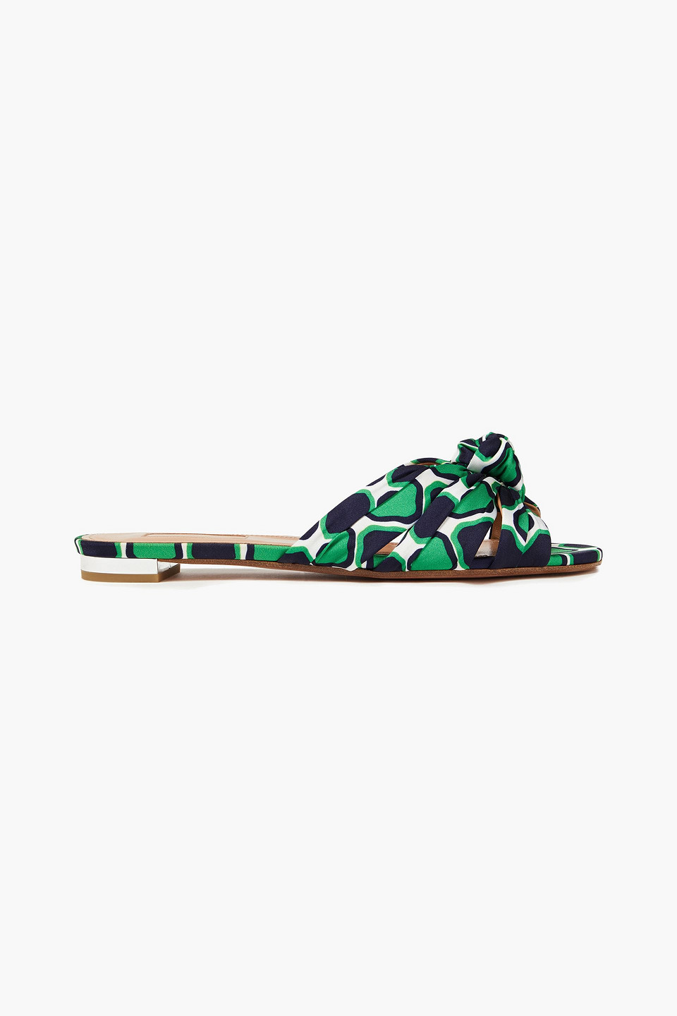 Aquazzura Woman Menorca Knotted Printed Satin-twill Slides Green Size 35.5