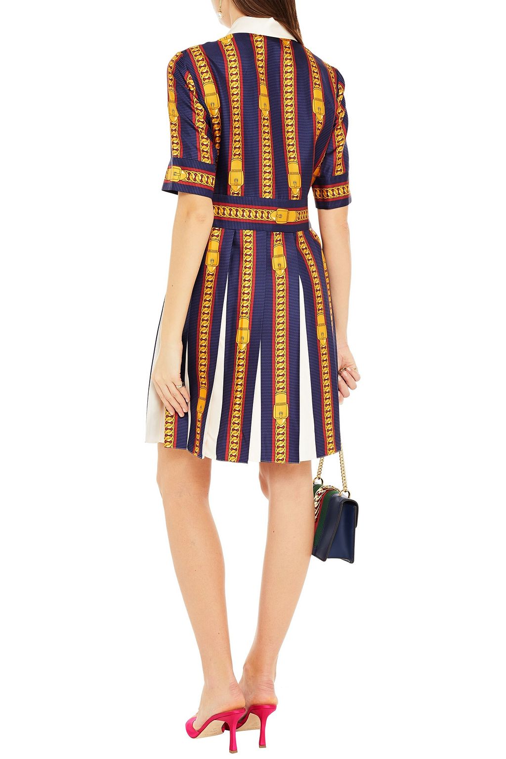 GUCCI Bedrucktes Kleid aus glänzendem Seiden-Twill mit Schluppe