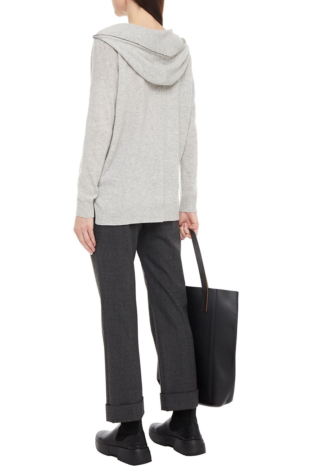 N.PEAL Bead-embellished mélange cashmere hoodie