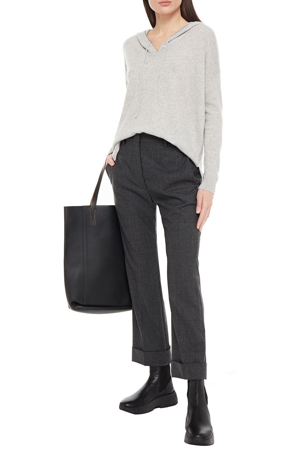 N.PEAL Bead-embellished mélange cashmere hoodie