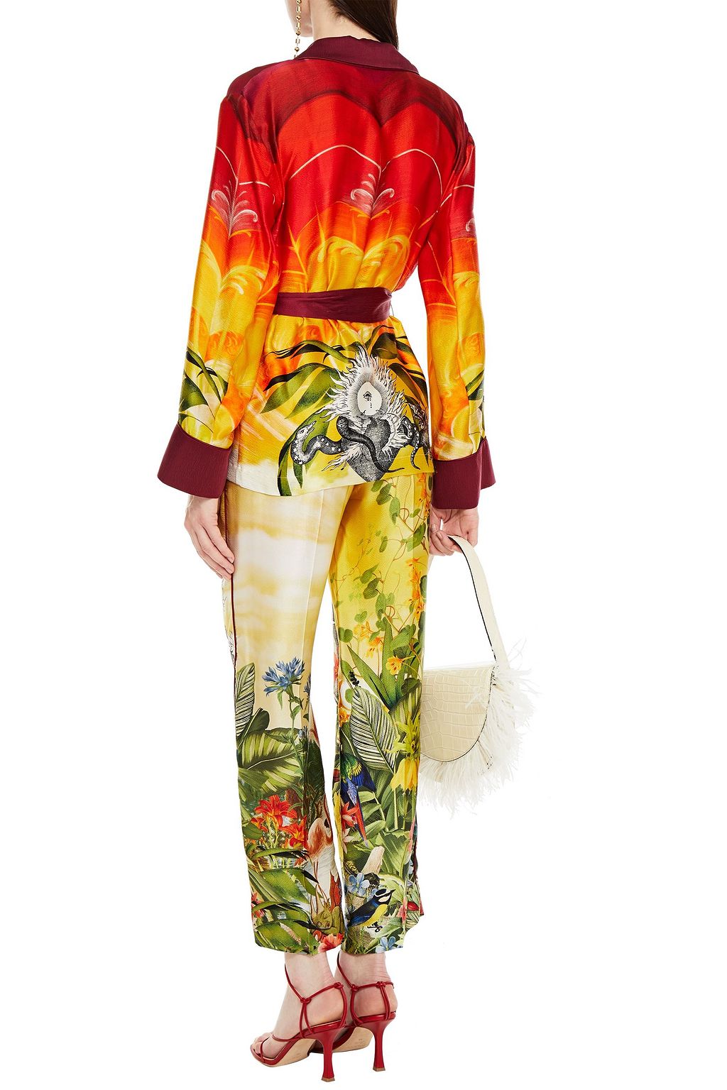 F.R.S FOR RESTLESS SLEEPERS Giocasta belted printed hammered silk-satin jacket