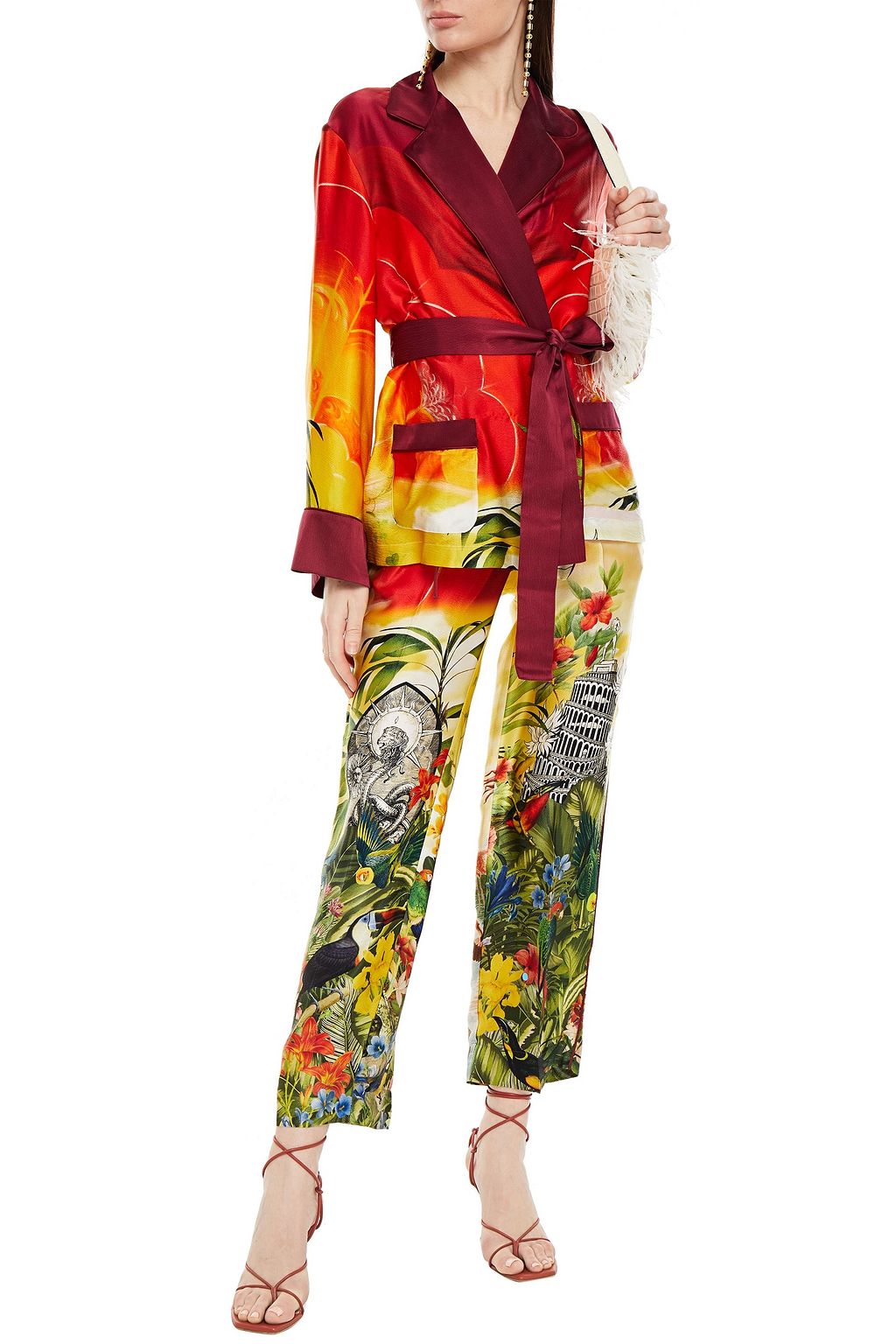 F.R.S FOR RESTLESS SLEEPERS Giocasta belted printed hammered silk-satin jacket