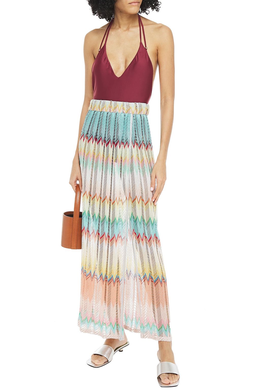 MISSONI MARE Mare wrap-effect metallic crochet-knit maxi skirt