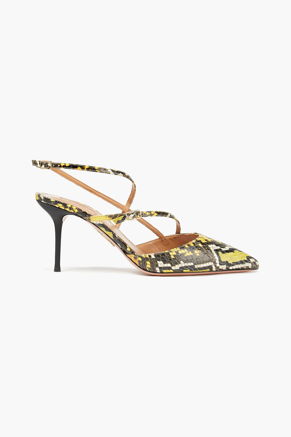 Aquazzura Woman Carolyne 75 Elaphe Pumps Yellow Size 38.5