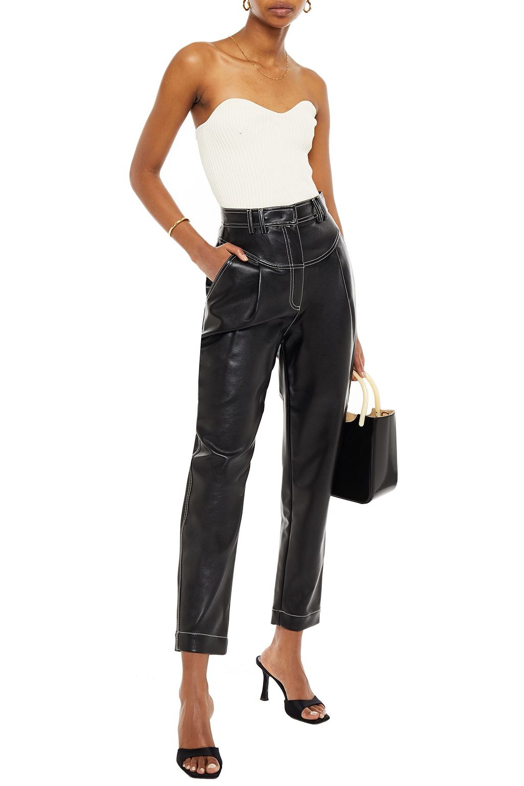 PHILOSOPHY DI LORENZO SERAFINI Pleated faux leather tapered pants