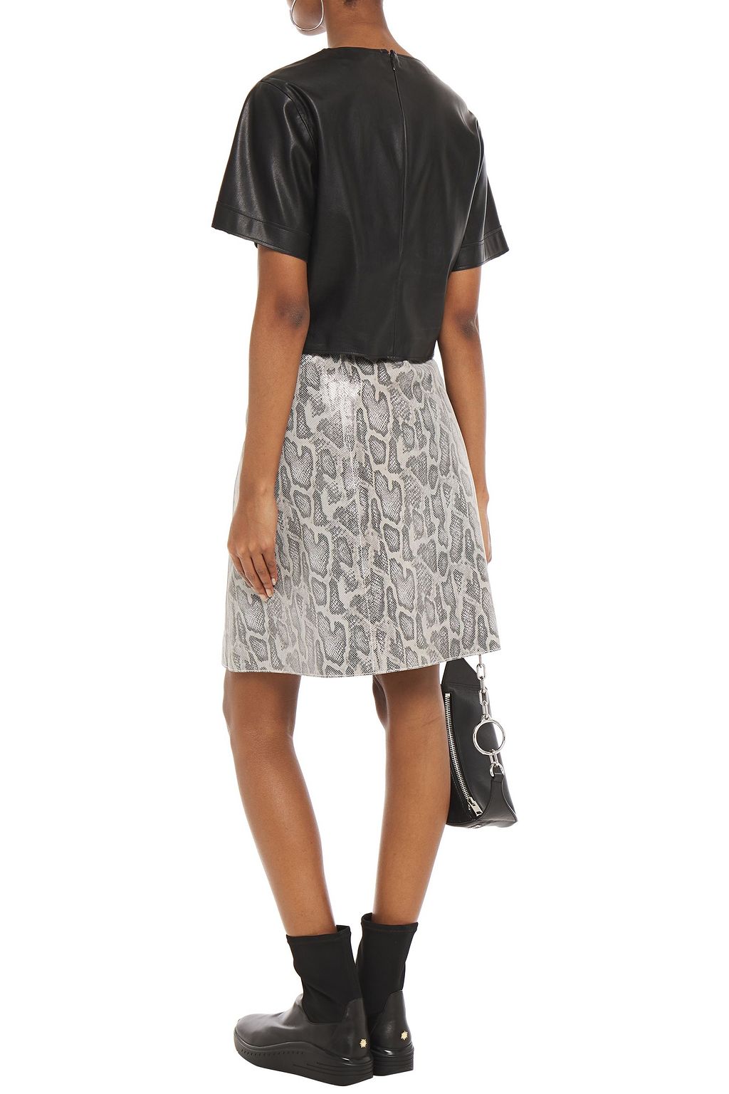 STAND STUDIO Elene snake-effect leather mini wrap skirt