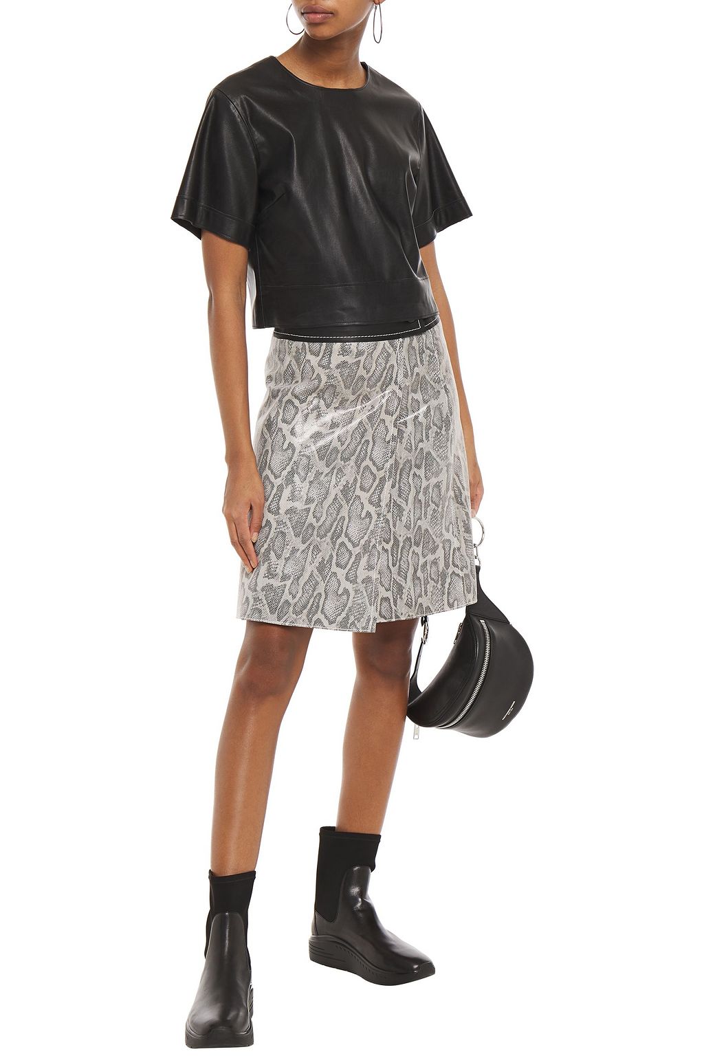 STAND STUDIO Elene snake-effect leather mini wrap skirt