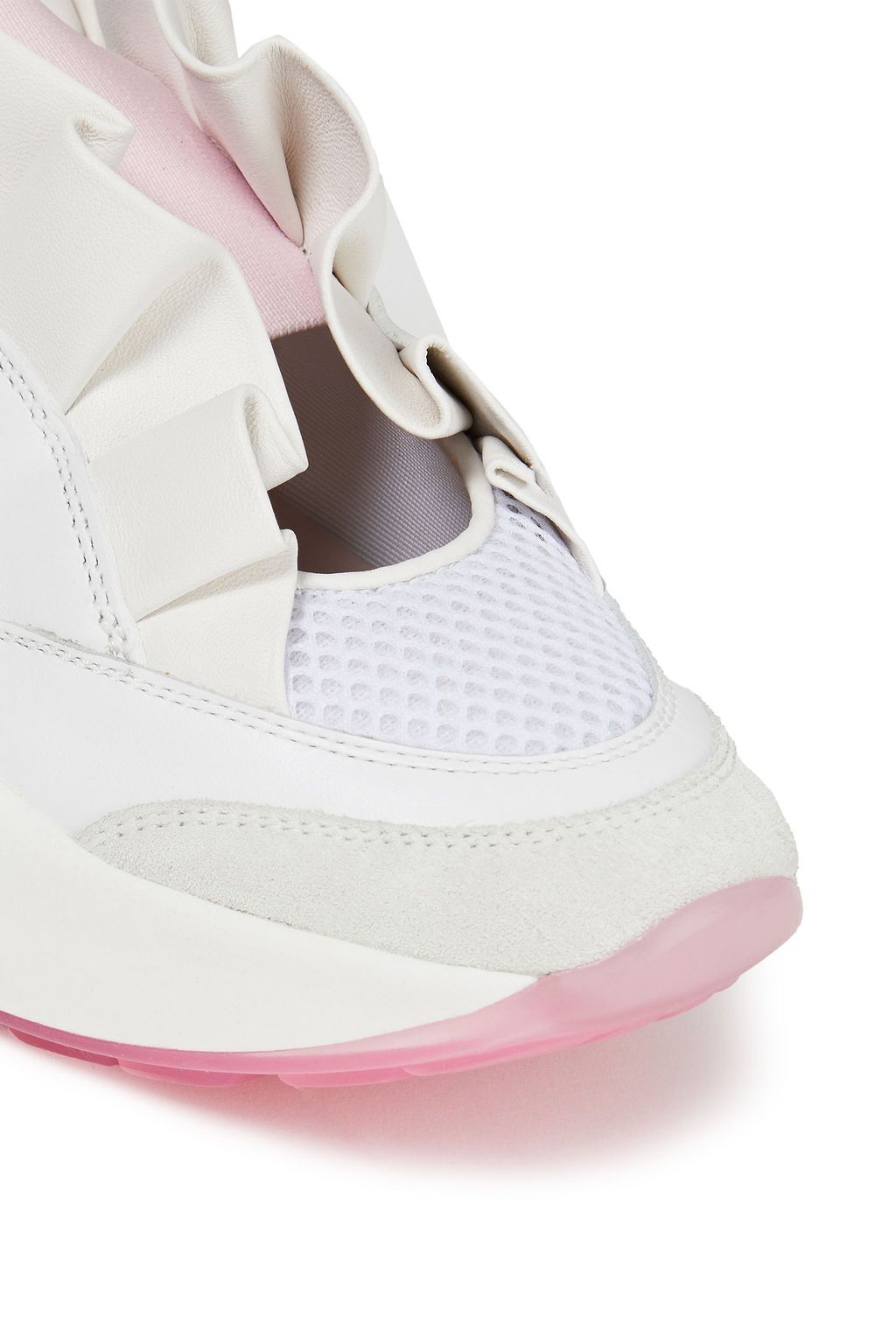 PUCCI Ruffled leather, suede and mesh sneakers