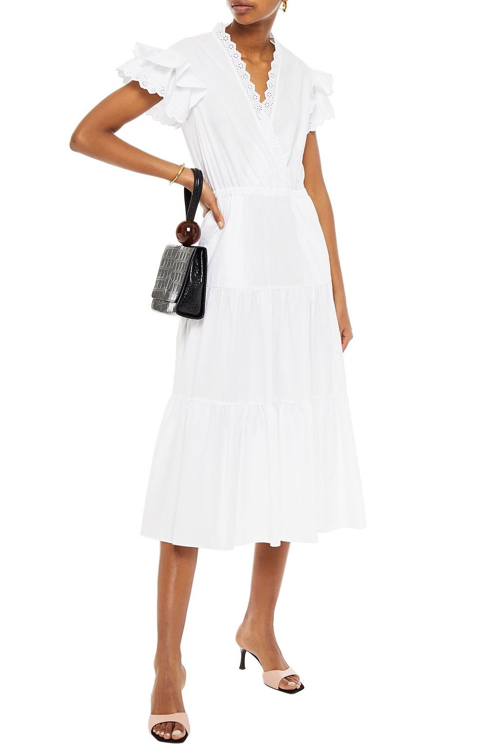 PHILOSOPHY DI LORENZO SERAFINI Tiered broderie anglaise cotton-broadcloth midi dress