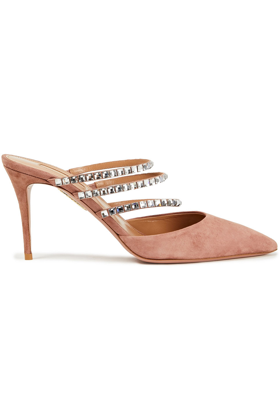 Aquazzura Woman Donata 85 Crystal-embellished Suede Mules Antique Rose Size 41