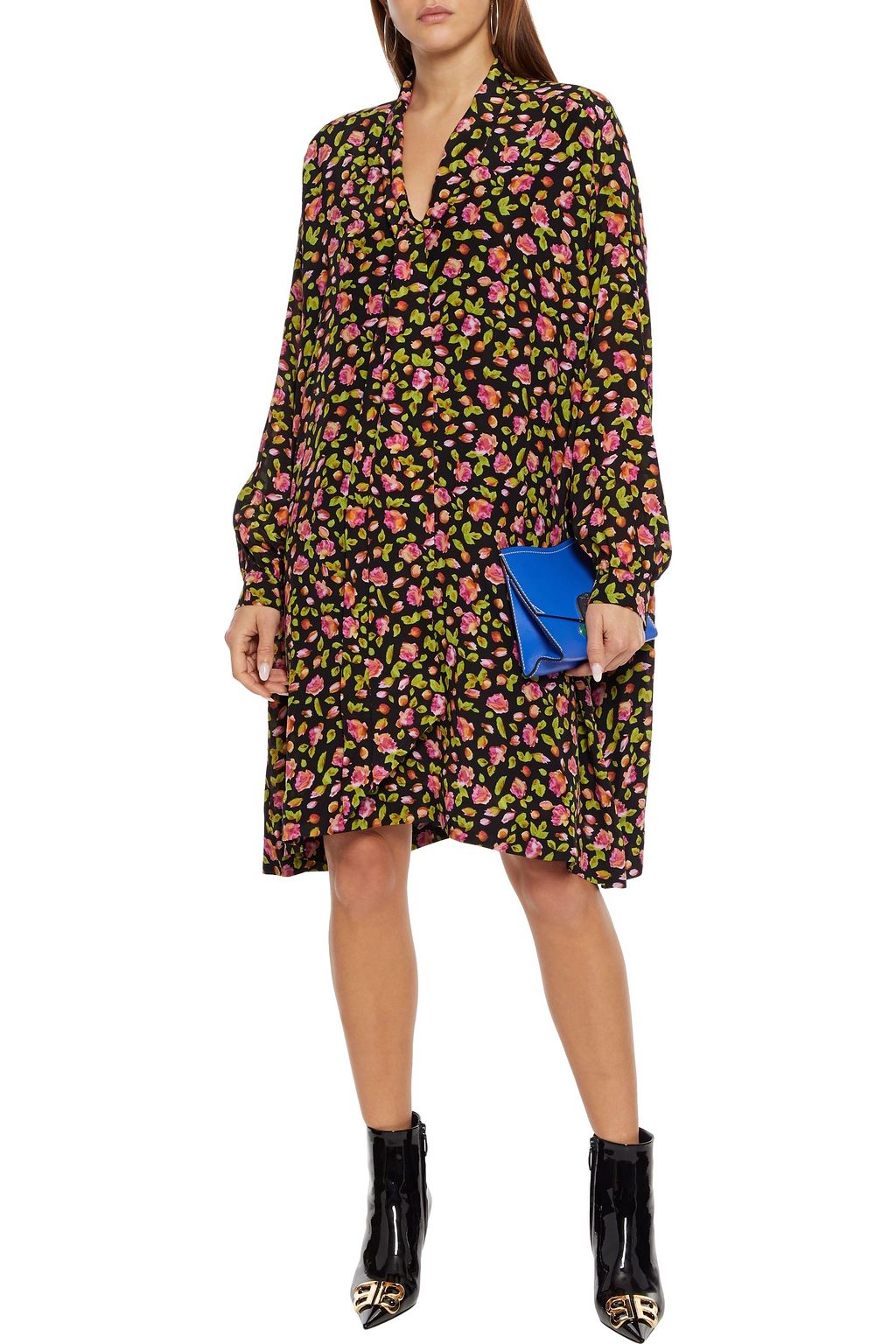 BALENCIAGA Tie-neck floral-print silk crepe de chine dress