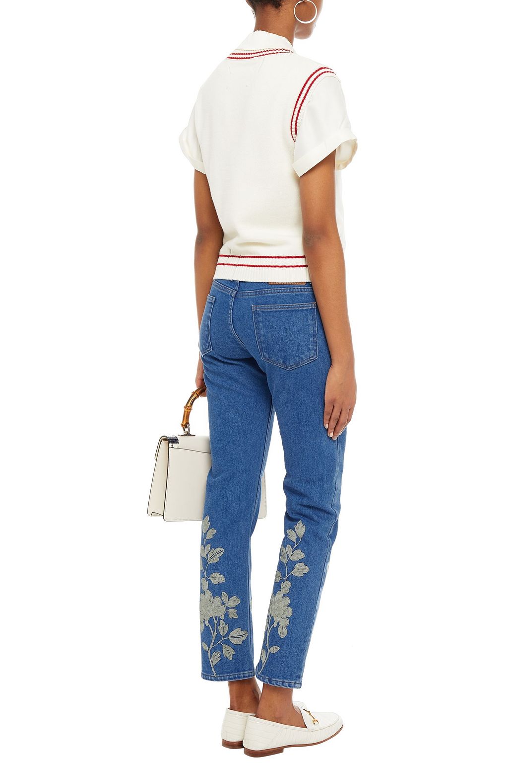 GUCCI Halbhohe Jeans mit geradem Bein und Stickereien in Metallic-Optik