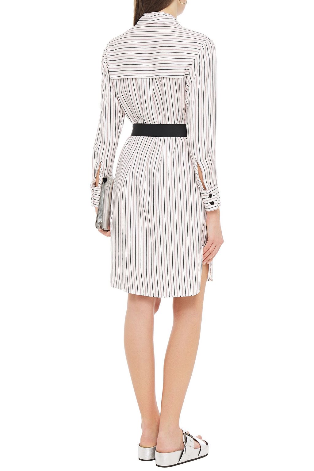 MAJE Gosgrain-trimmed striped twill shirt dress