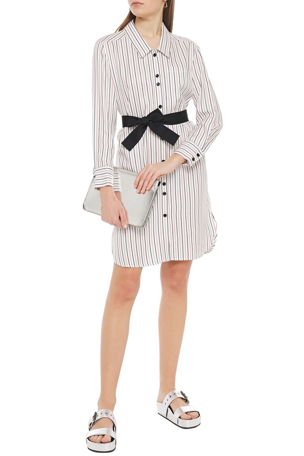 MAJE Gosgrain-trimmed striped twill shirt dress